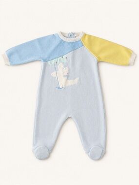 Vintage 80s Friemanit Bunny Knit Footed Romper 9M
- Light Blue/Yellow